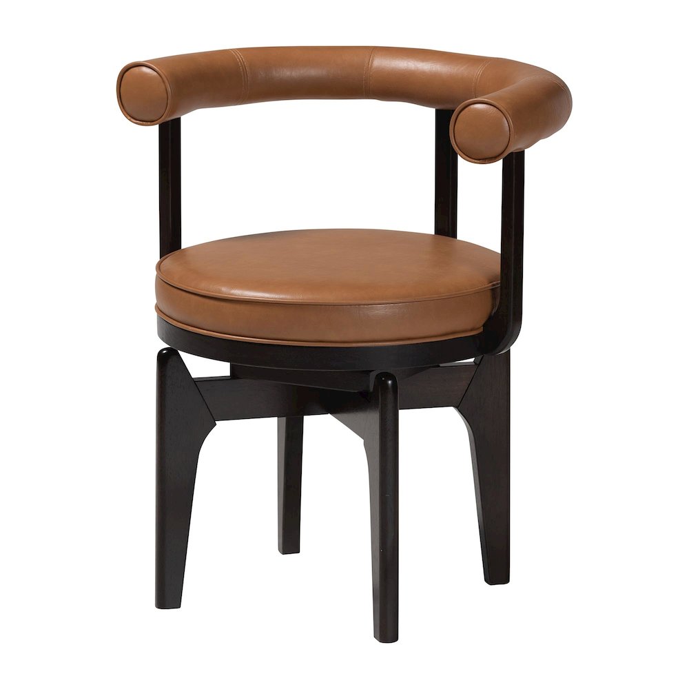 Swivel Dining Chair - Round Open Back Accent Chair with Faux Leather Upholstery. Picture 1