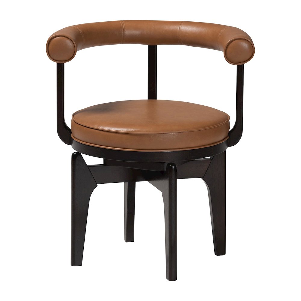 Swivel Dining Chair - Round Open Back Accent Chair with Faux Leather Upholstery. Picture 2