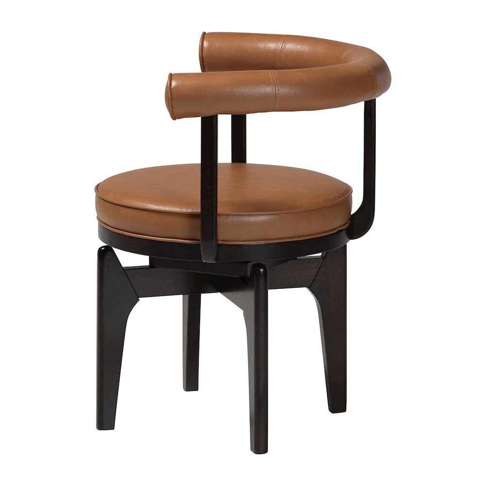Swivel Dining Chair - Round Open Back Accent Chair with Faux Leather Upholstery. Picture 3