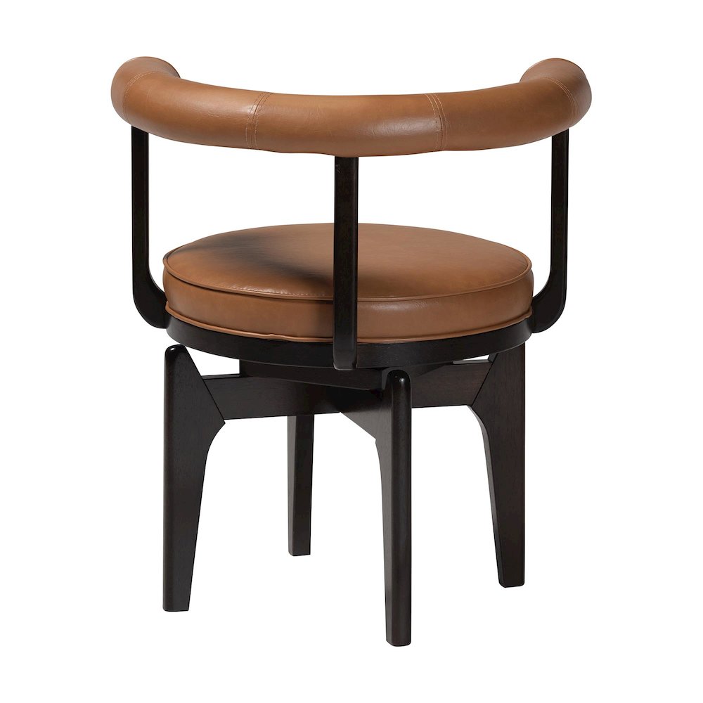 Swivel Dining Chair - Round Open Back Accent Chair with Faux Leather Upholstery. Picture 4