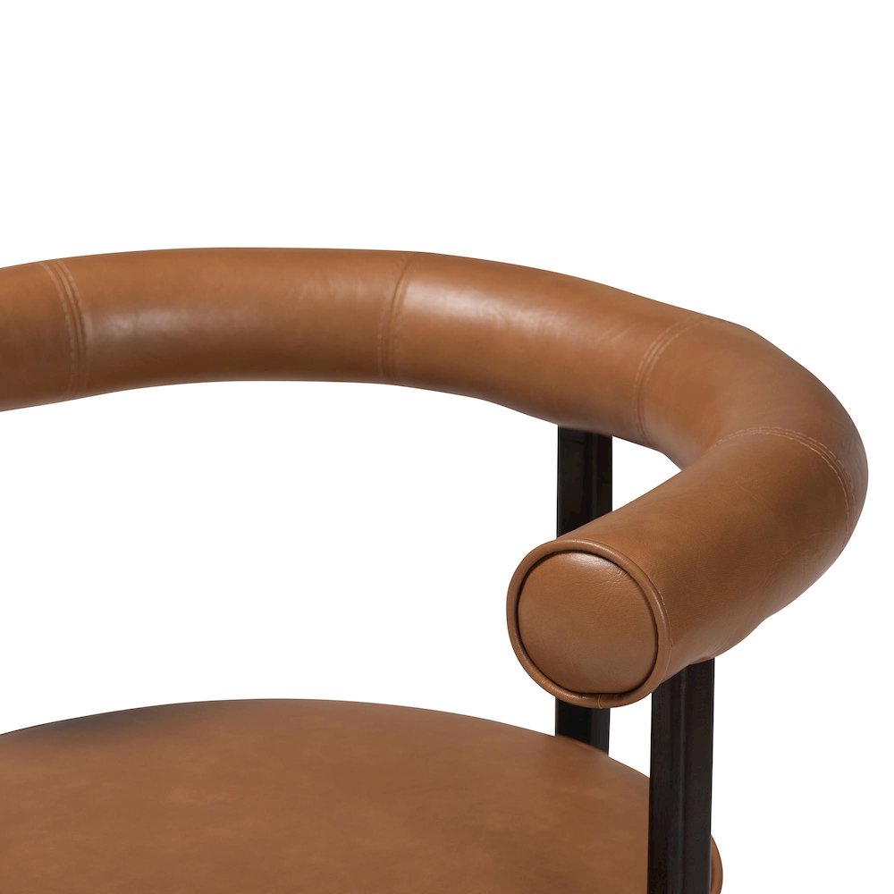 Swivel Dining Chair - Round Open Back Accent Chair with Faux Leather Upholstery. Picture 5