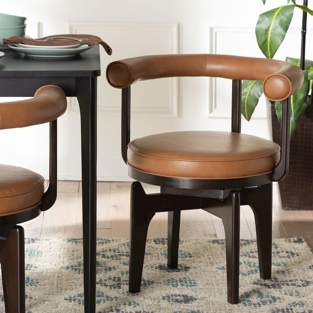 Swivel Dining Chair - Round Open Back Accent Chair with Faux Leather Upholstery. Picture 8
