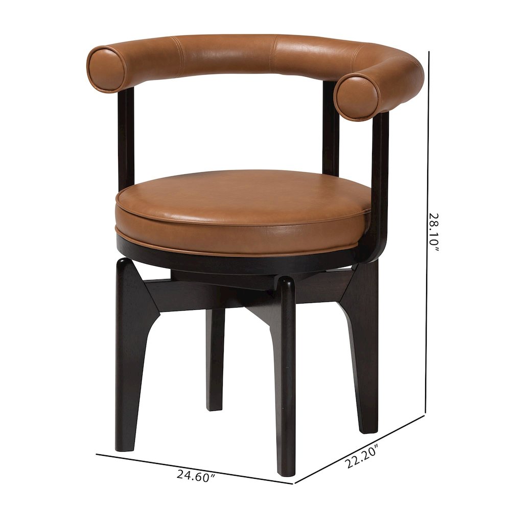 Swivel Dining Chair - Round Open Back Accent Chair with Faux Leather Upholstery. Picture 9
