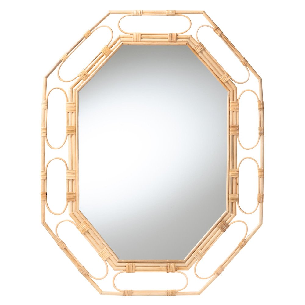 Remedy Octagonal Natural Rattan Wall Mirror - Handwoven Accent Mirror. Picture 2
