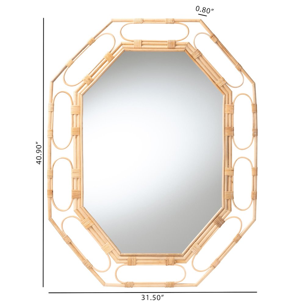 Remedy Octagonal Natural Rattan Wall Mirror - Handwoven Accent Mirror. Picture 4