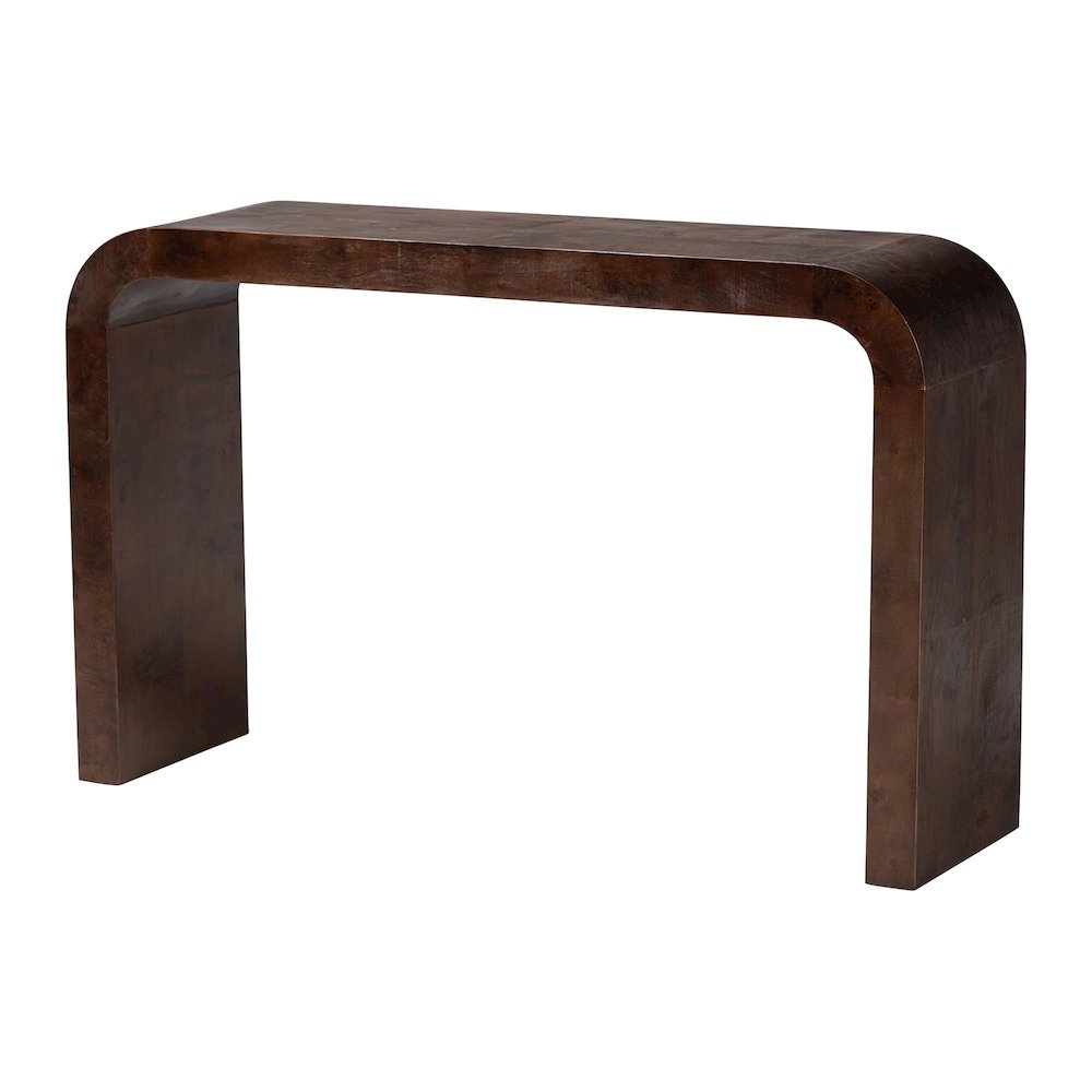 Revelle Real Burl Wood Console Table in Dark Walnut Brown. Picture 2