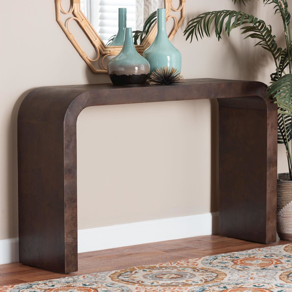 Revelle Real Burl Wood Console Table in Dark Walnut Brown. Picture 6