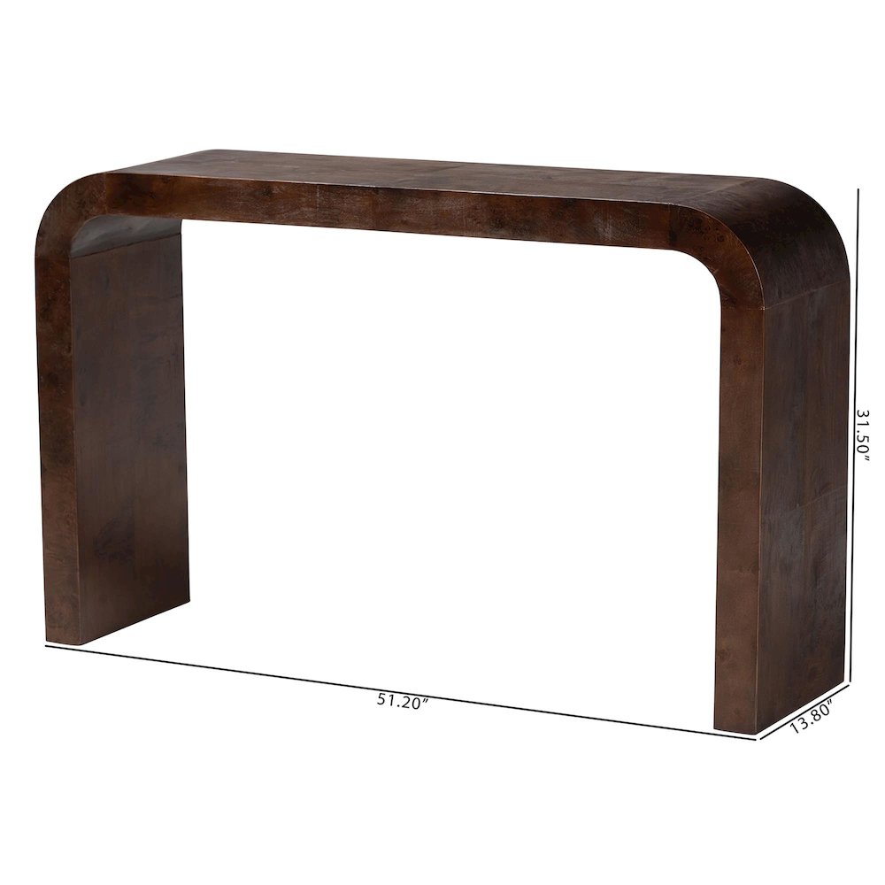 Revelle Real Burl Wood Console Table in Dark Walnut Brown. Picture 7