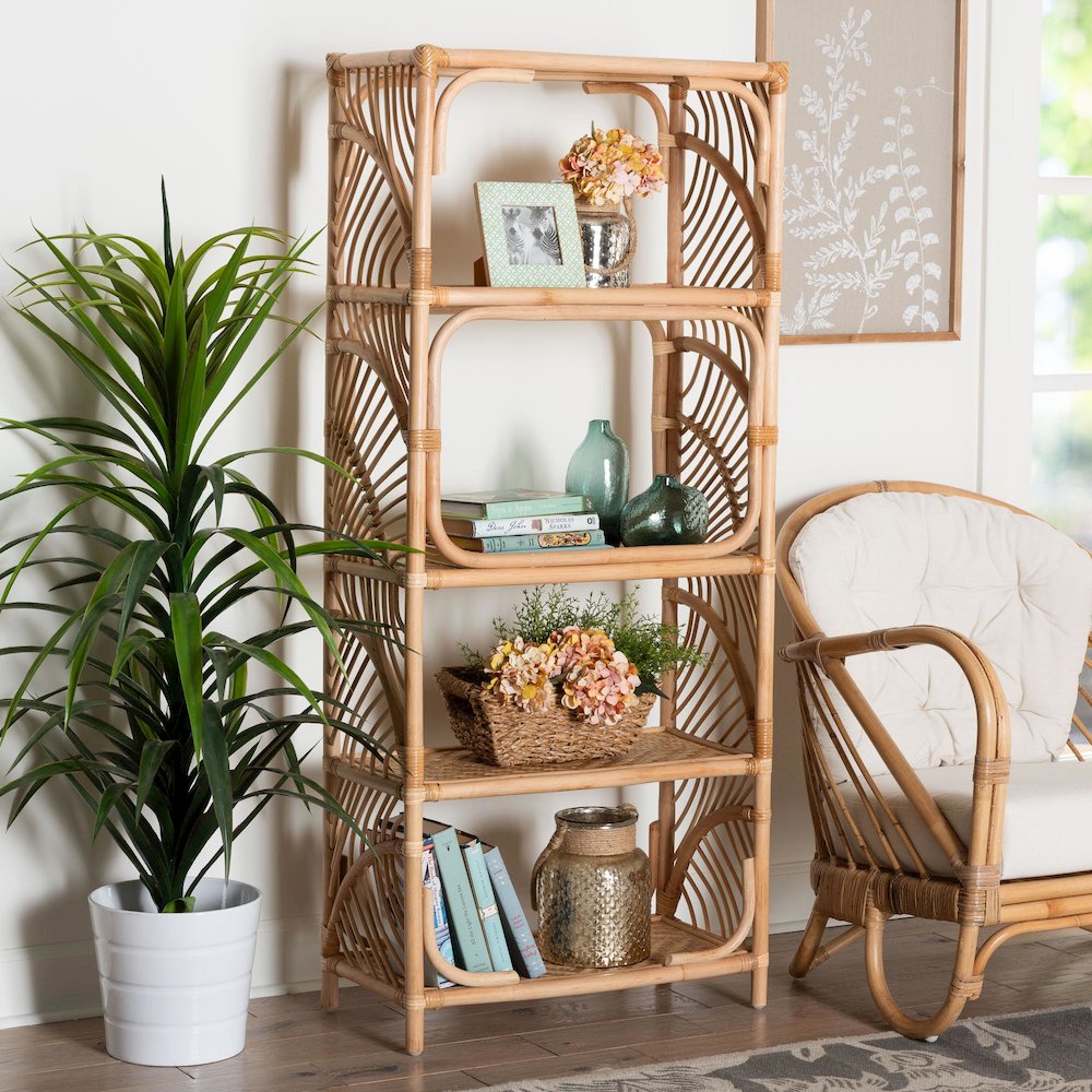 Baara Natural Rattan 4-Tier Display Shelf - Handcrafted Bookcase. Picture 6