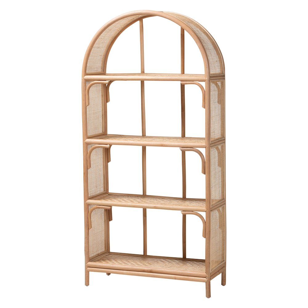 Natania Natural Rattan 4-Tier Display Shelf - Handwoven Arched Bookcase. Picture 2