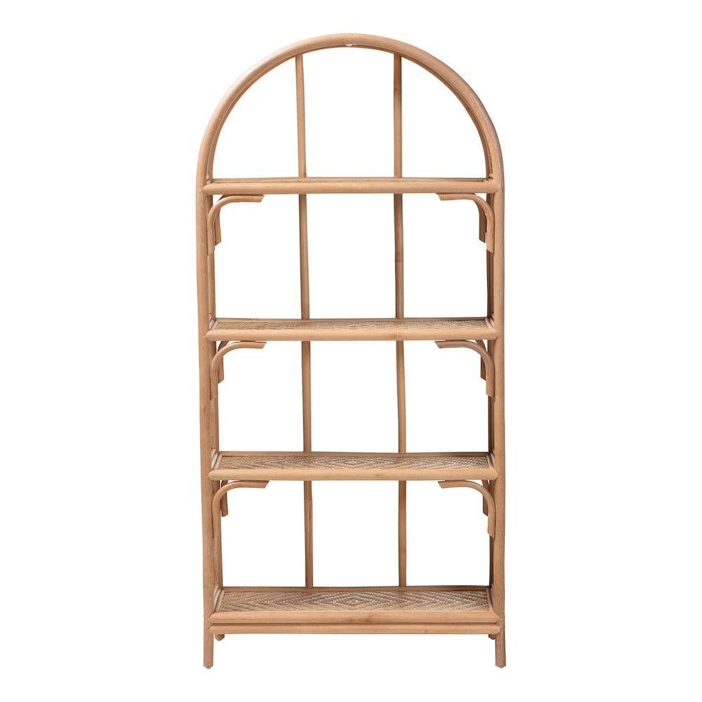 Natania Natural Rattan 4-Tier Display Shelf - Handwoven Arched Bookcase. Picture 1