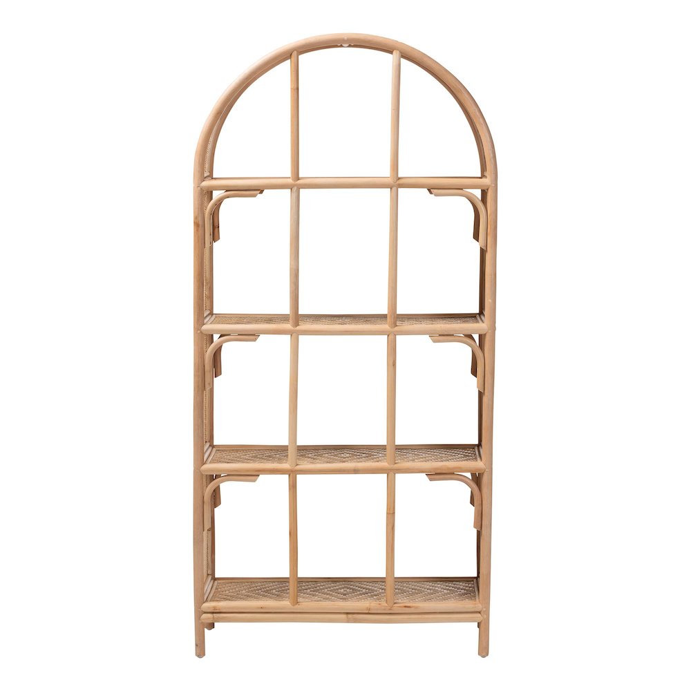 Natania Natural Rattan 4-Tier Display Shelf - Handwoven Arched Bookcase. Picture 4