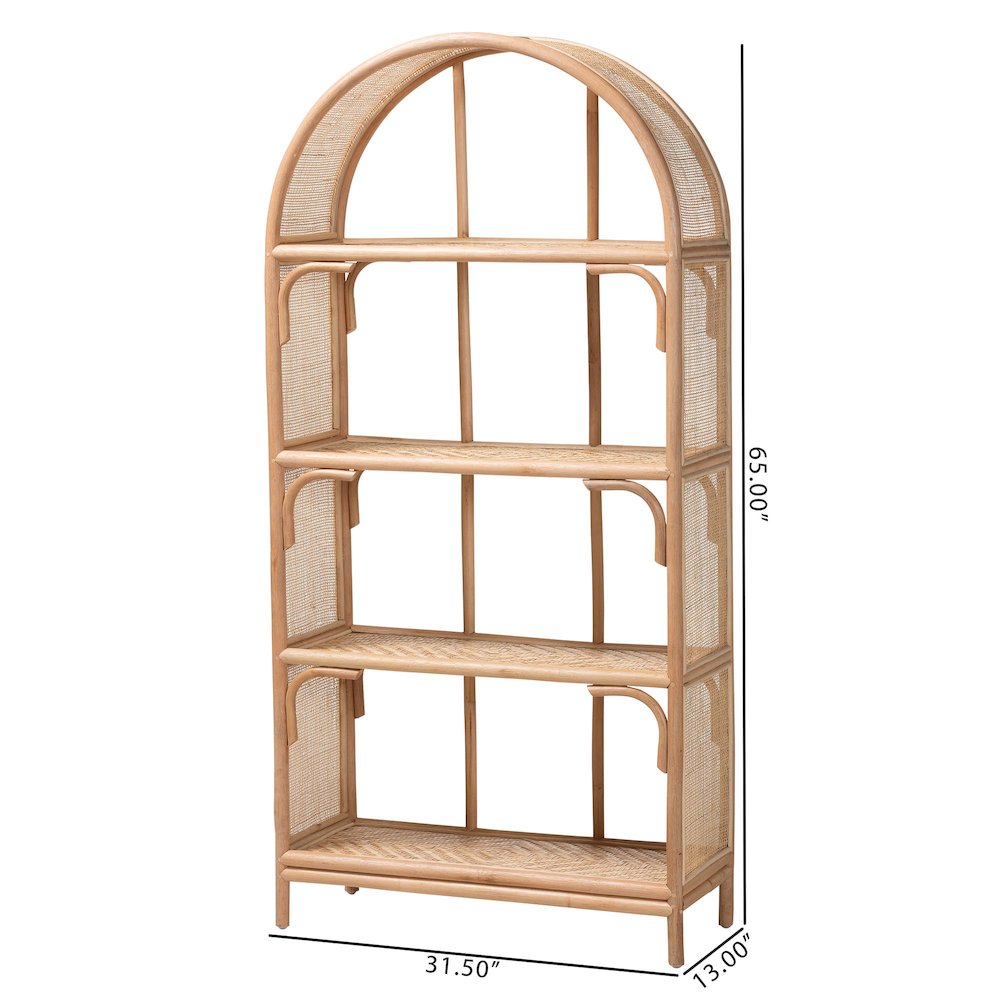 Natania Natural Rattan 4-Tier Display Shelf - Handwoven Arched Bookcase. Picture 9