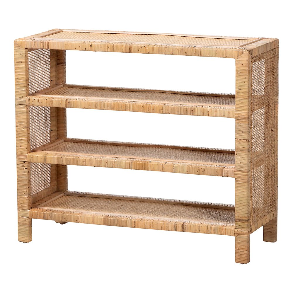 Natural Rattan 4-Tier Display Shelf - Handwoven Boho Coastal Bookcase. Picture 2