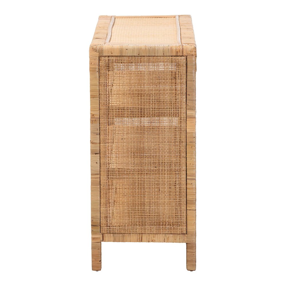 Natural Rattan 4-Tier Display Shelf - Handwoven Boho Coastal Bookcase. Picture 3