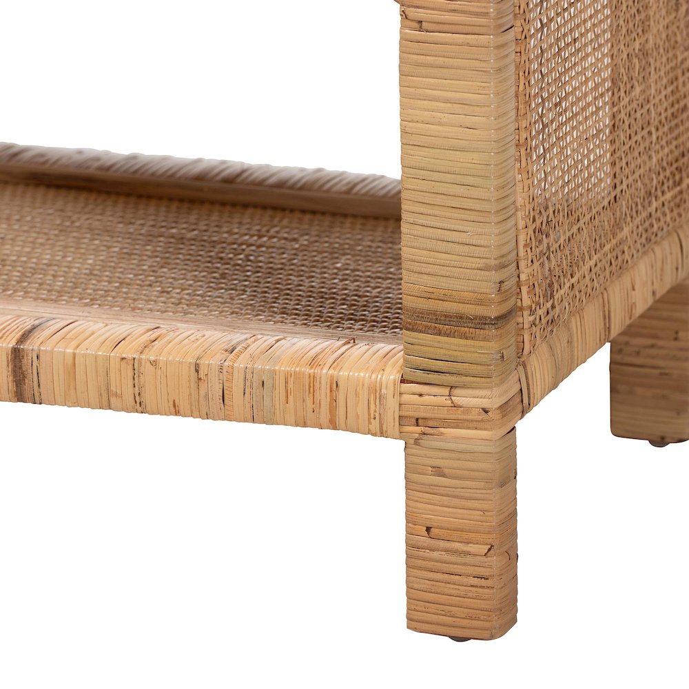 Natural Rattan 4-Tier Display Shelf - Handwoven Boho Coastal Bookcase. Picture 4