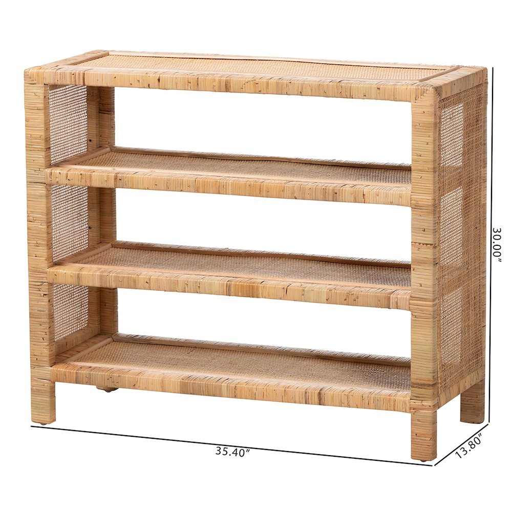 Natural Rattan 4-Tier Display Shelf - Handwoven Boho Coastal Bookcase. Picture 7
