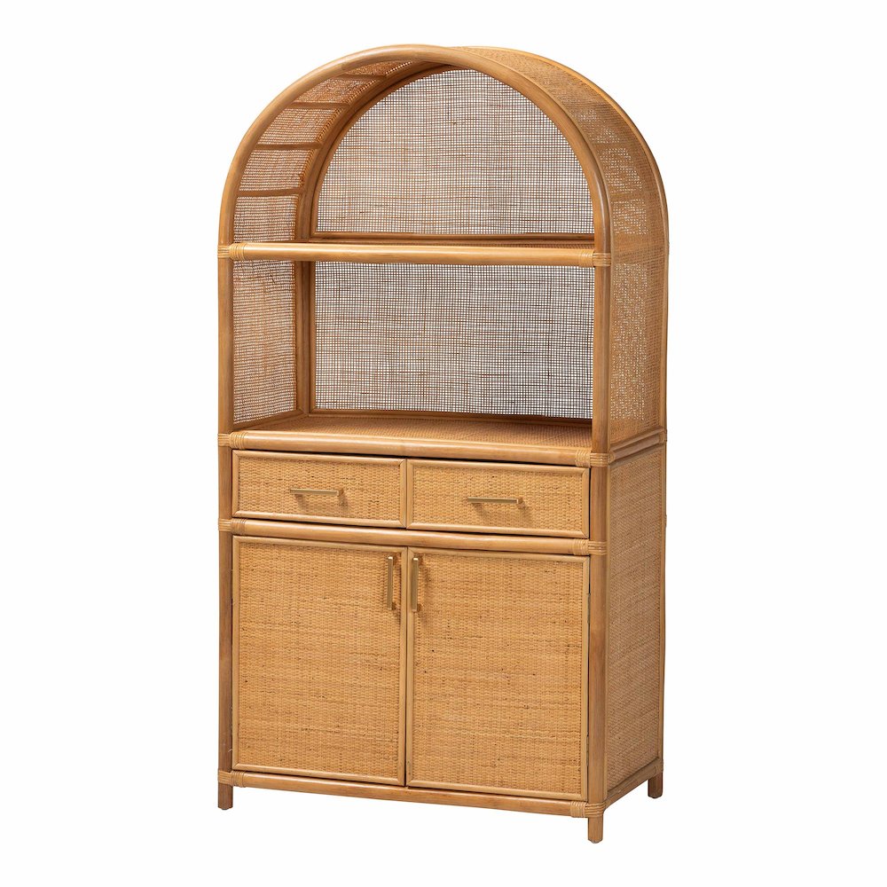 Mairen Arched Natural Rattan Storage Cabinet -  Handwoven Pole Rattan Hutch. Picture 2