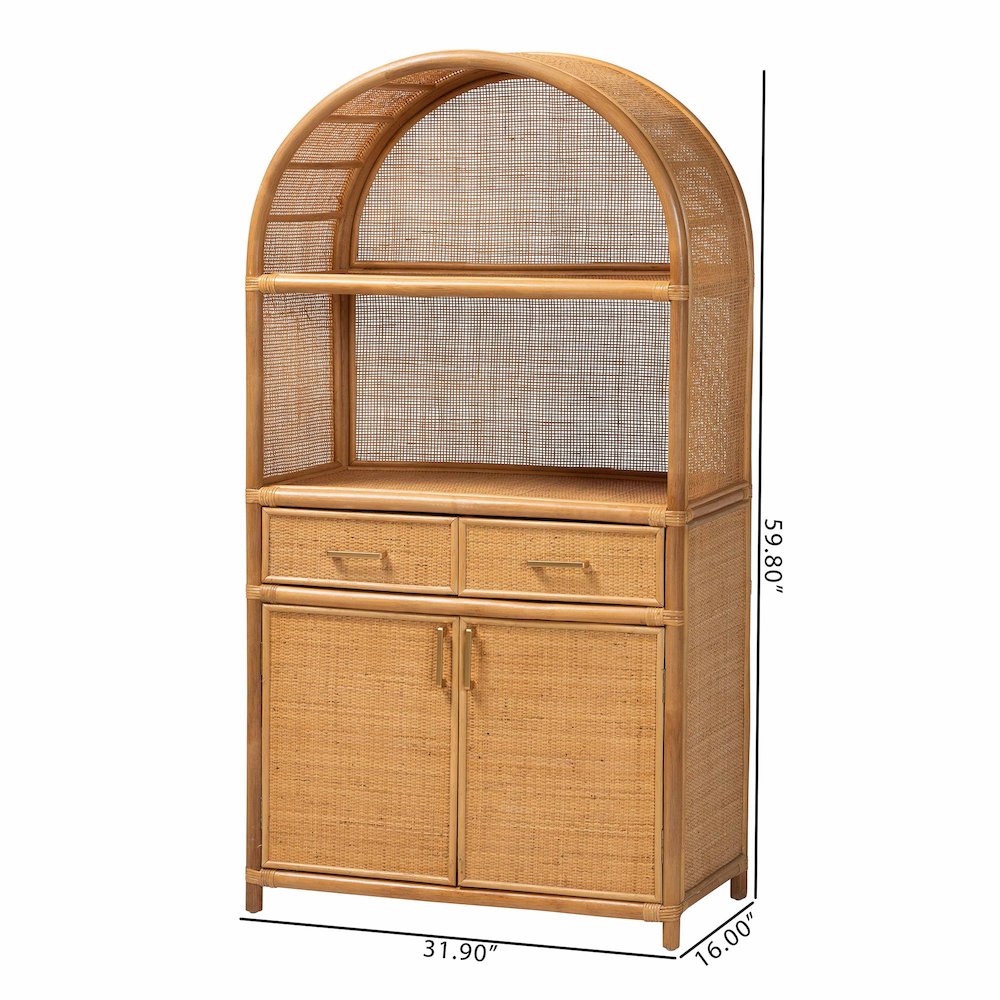 Mairen Arched Natural Rattan Storage Cabinet -  Handwoven Pole Rattan Hutch. Picture 12
