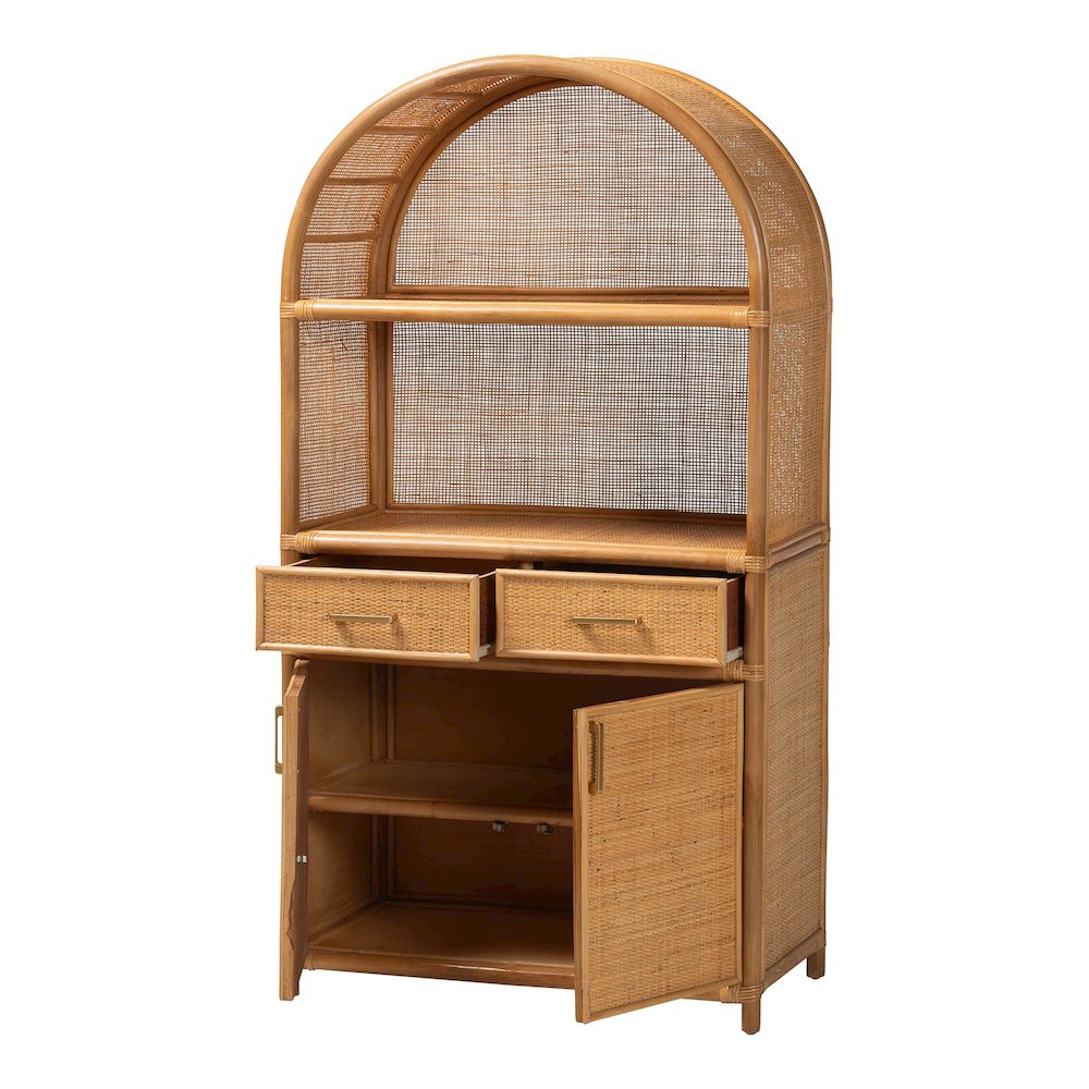 Mairen Arched Natural Rattan Storage Cabinet -  Handwoven Pole Rattan Hutch. Picture 1