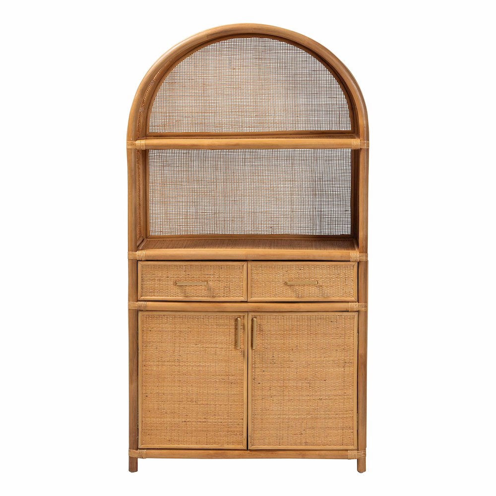 Mairen Arched Natural Rattan Storage Cabinet -  Handwoven Pole Rattan Hutch. Picture 3