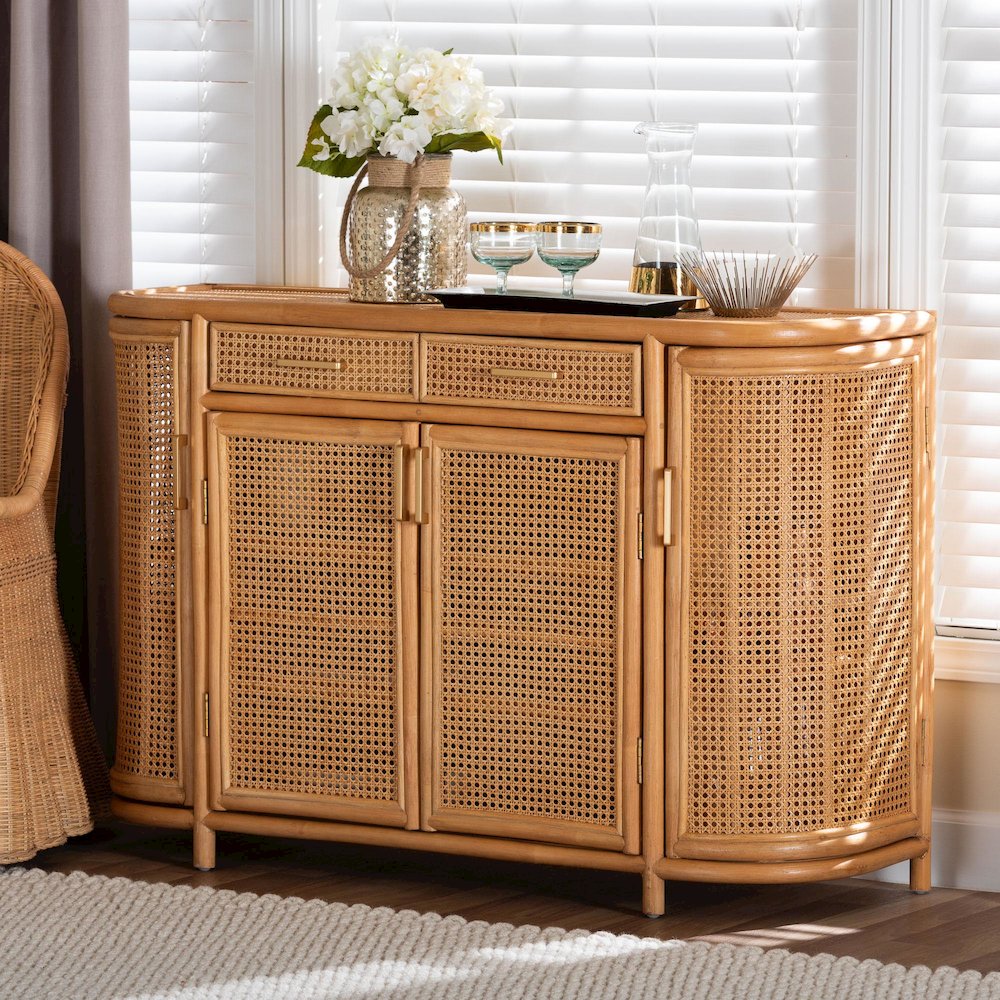 Natural Rattan Sideboard - Handwoven Wicker Buffet Credenza. Picture 8