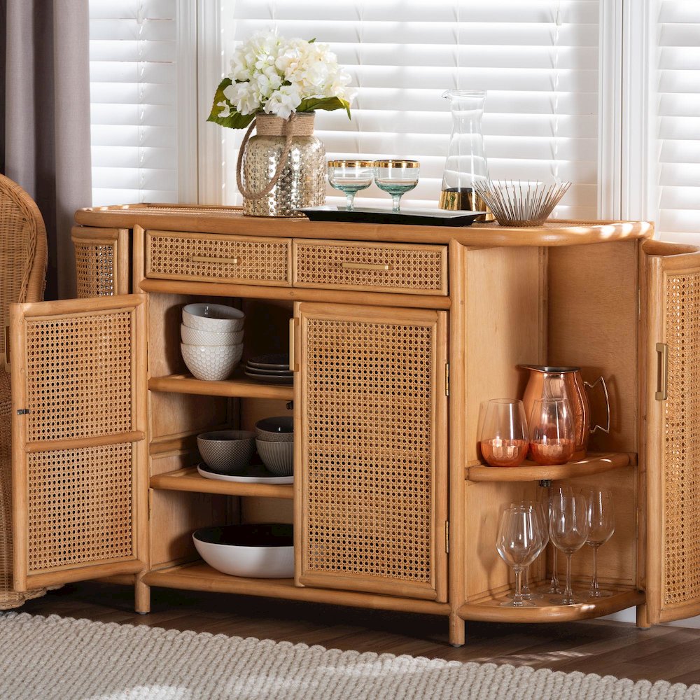 Natural Rattan Sideboard - Handwoven Wicker Buffet Credenza. Picture 9