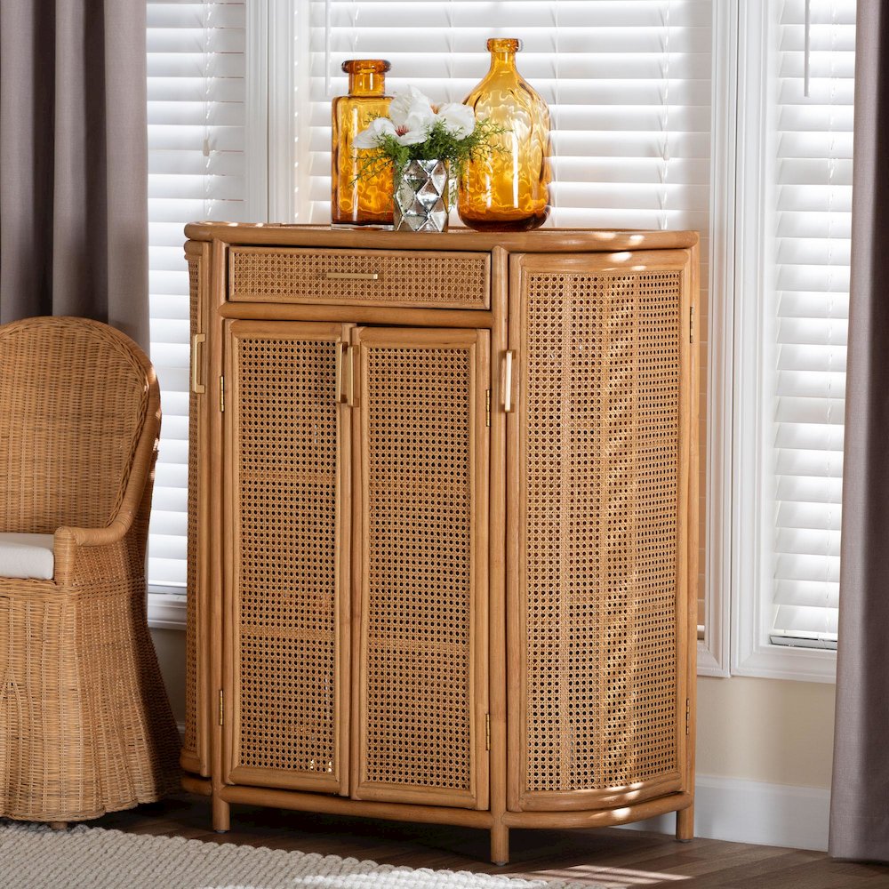 Natural Rattan Storage Cabinet - Handwoven Wicker Accent Cabinet. Picture 8
