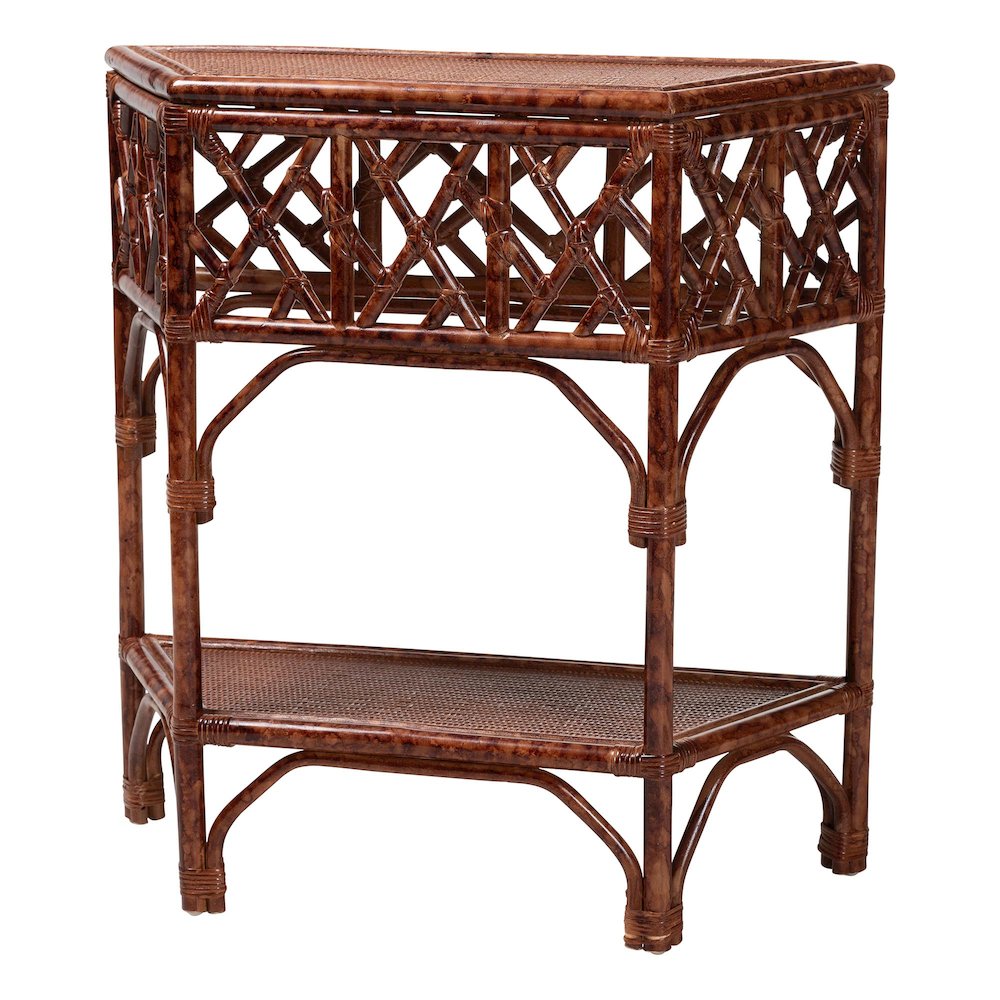 Gaspar Marbled Tortoise Natural Rattan Console Table - Handcrafted Accent Table. Picture 2