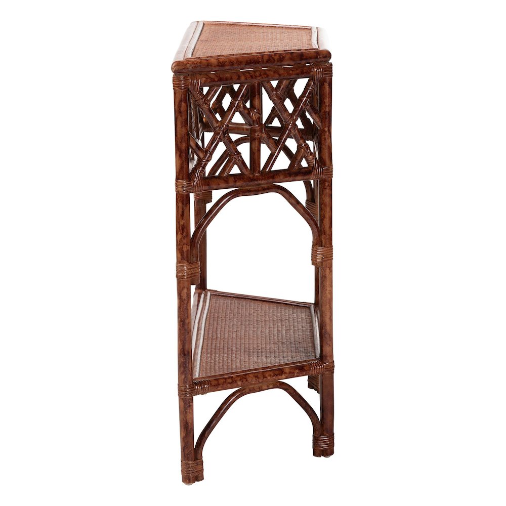 Gaspar Marbled Tortoise Natural Rattan Console Table - Handcrafted Accent Table. Picture 3