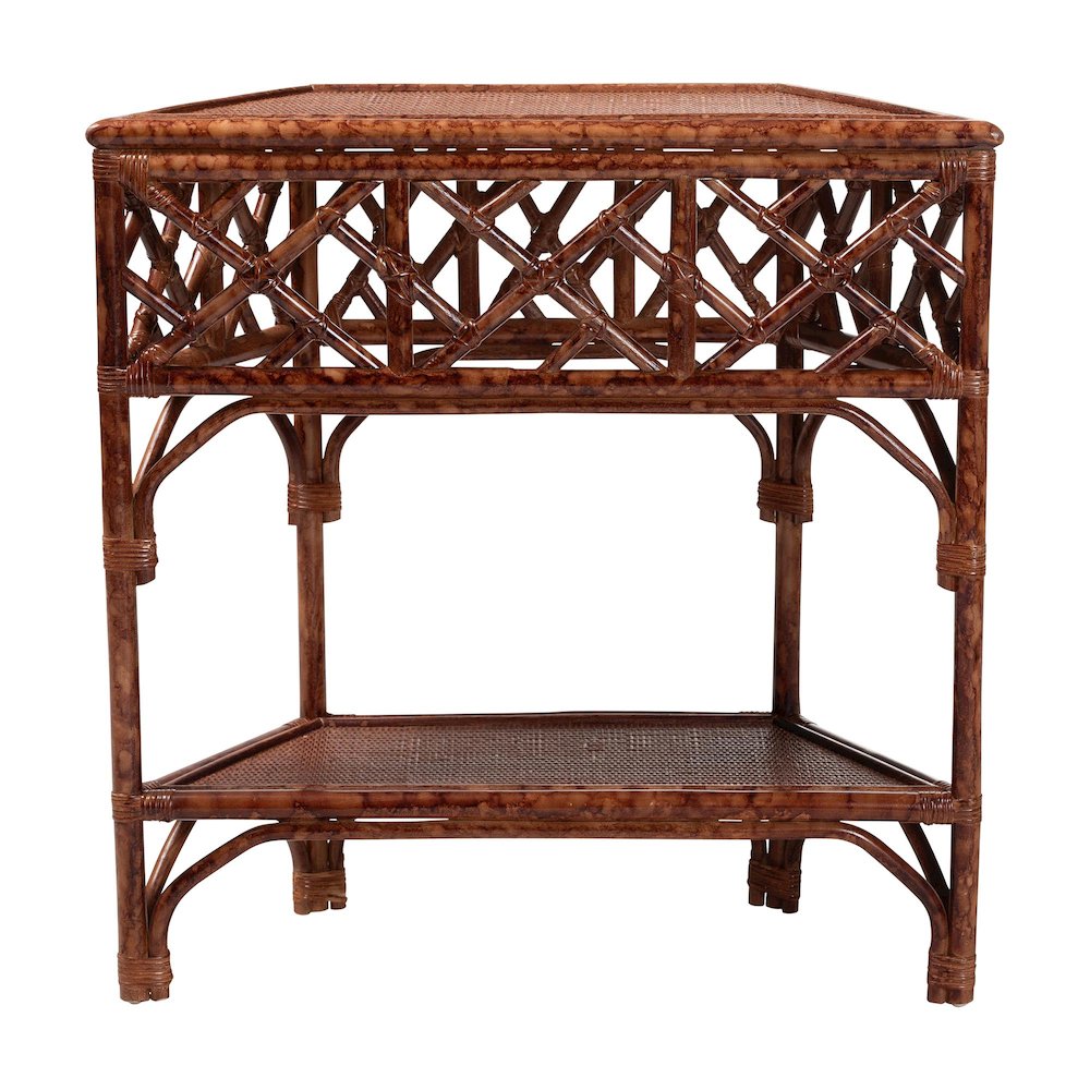 Gaspar Marbled Tortoise Natural Rattan Console Table - Handcrafted Accent Table. Picture 4