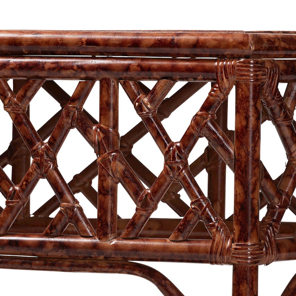 Gaspar Marbled Tortoise Natural Rattan Console Table - Handcrafted Accent Table. Picture 5