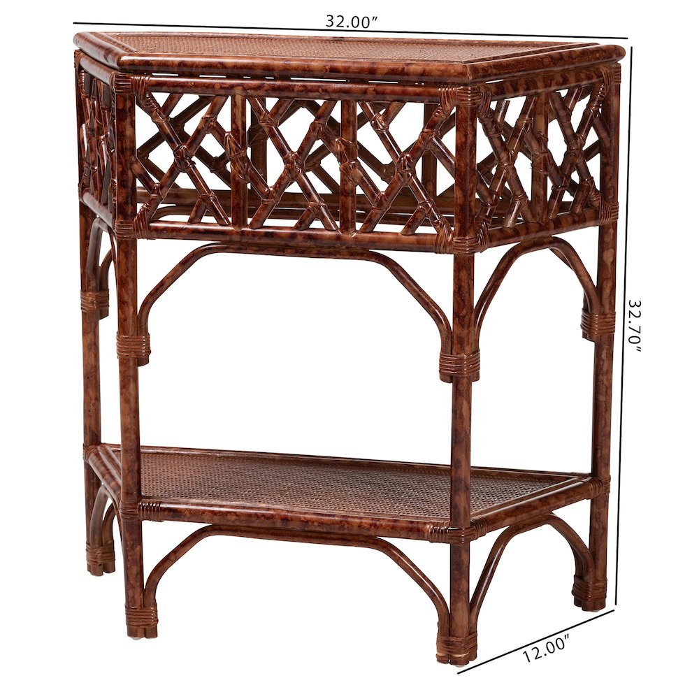 Gaspar Marbled Tortoise Natural Rattan Console Table - Handcrafted Accent Table. Picture 9