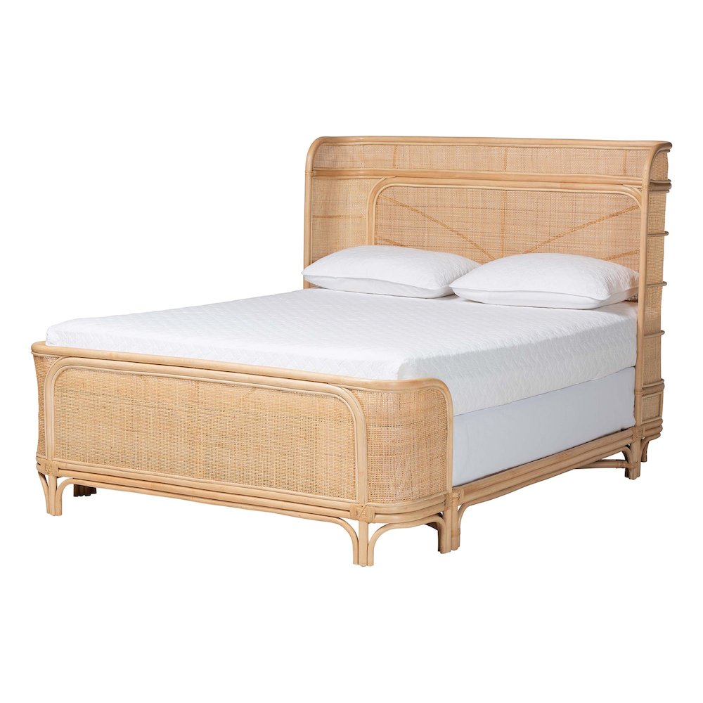 Rattan Bed Frame - Handwoven Wicker Headboard and Footboard, Queen. Picture 1