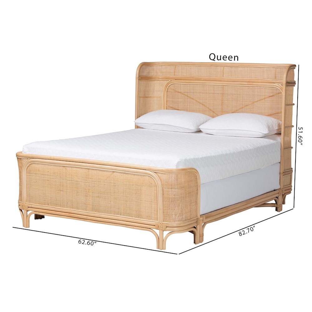 Rattan Bed Frame - Handwoven Wicker Headboard and Footboard, Queen. Picture 10