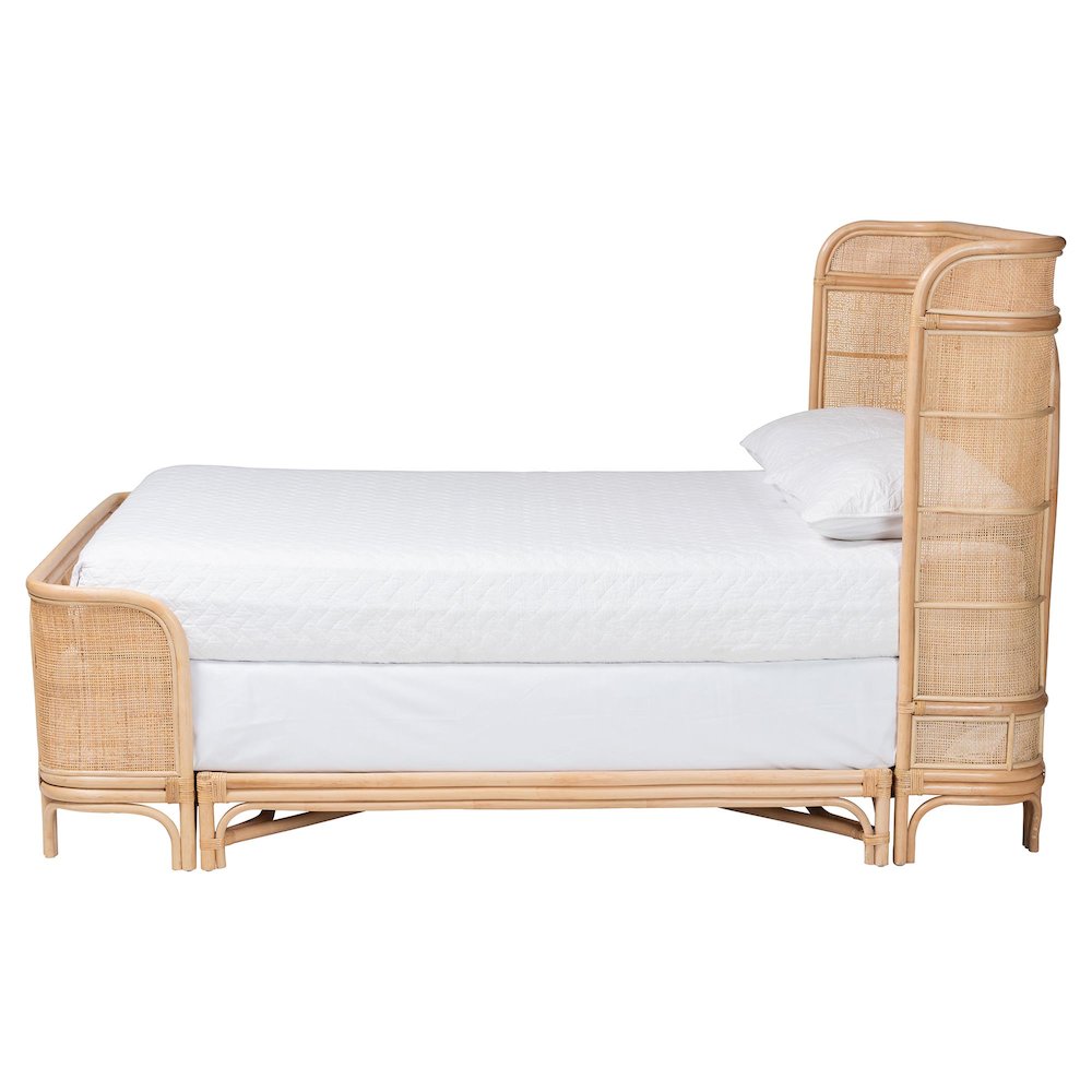 Rattan Bed Frame - Handwoven Wicker Headboard and Footboard, Queen. Picture 2