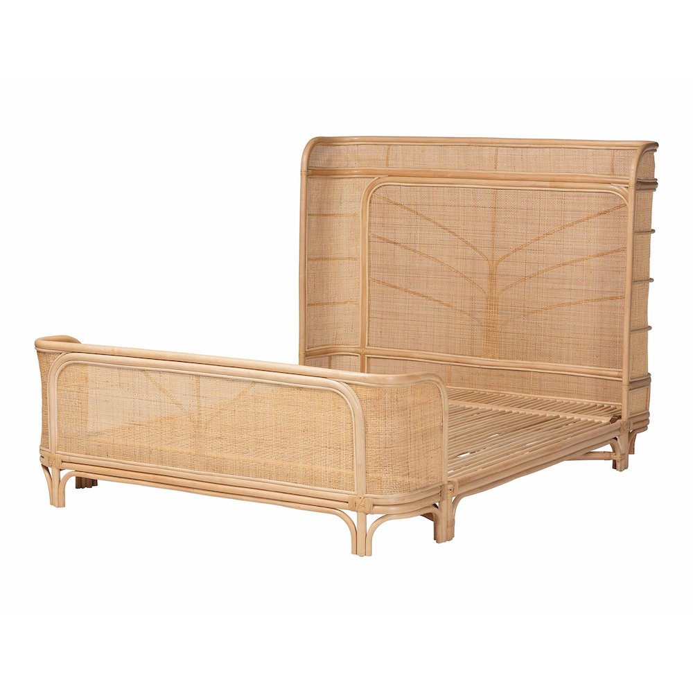 Rattan Bed Frame - Handwoven Wicker Headboard and Footboard, Queen. Picture 3