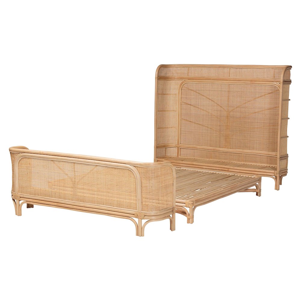 Rattan Bed Frame - Handwoven Wicker Headboard and Footboard, Queen. Picture 4