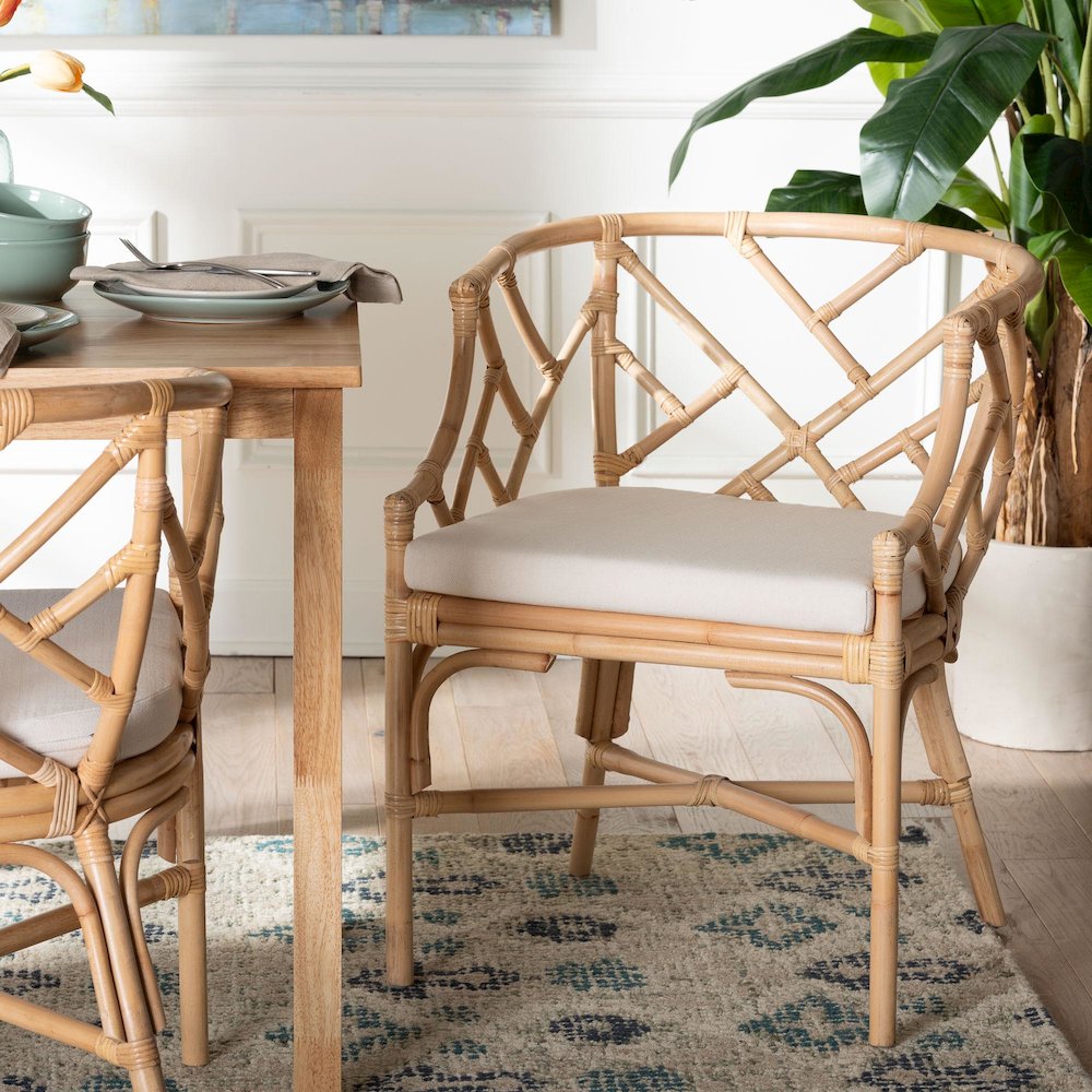 Natural Rattan Dining Chair - Handwoven Barrel Accent Chair. Picture 8