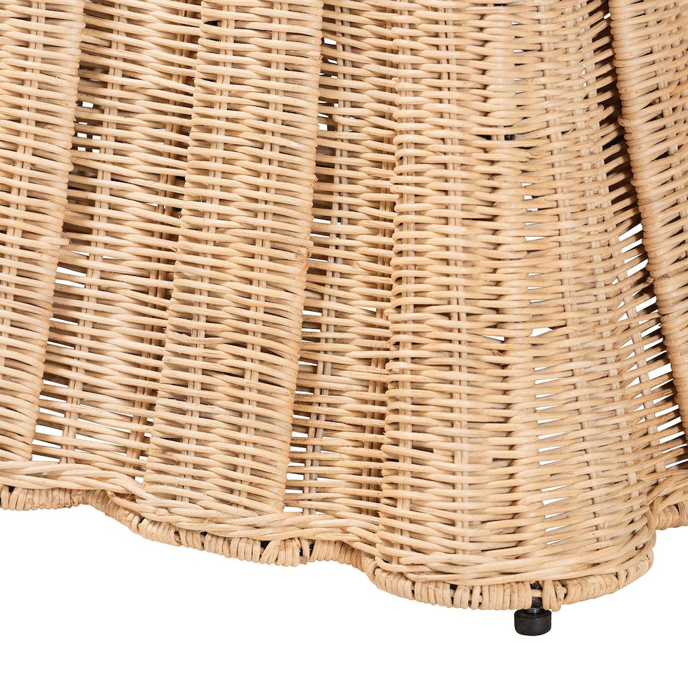 Natural Rattan Ottoman with Cushion - Handwoven Wicker Pleated Skirt. Picture 4