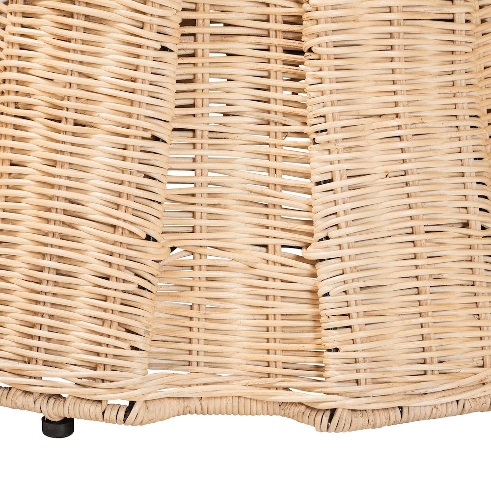 Round Natural Rattan Ottoman with Cushion - Handwoven Wicker Pleated Skirt. Picture 3