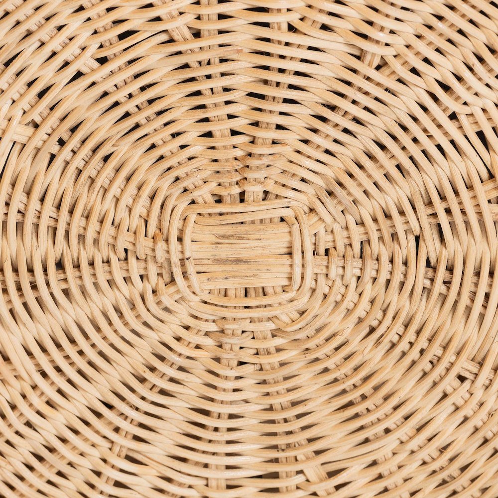 Round Natural Rattan Ottoman with Cushion - Handwoven Wicker Pleated Skirt. Picture 4