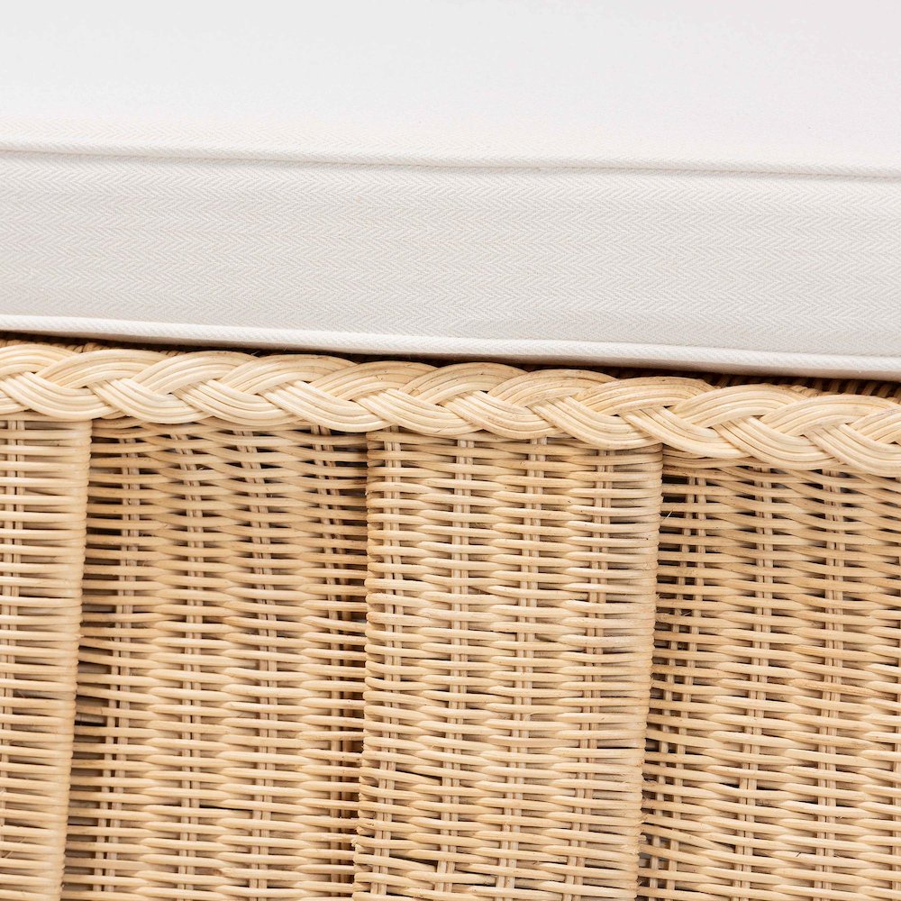 Natural Rattan Ottoman with Cushion - Handwoven Wicker Pleated Skirt. Picture 3