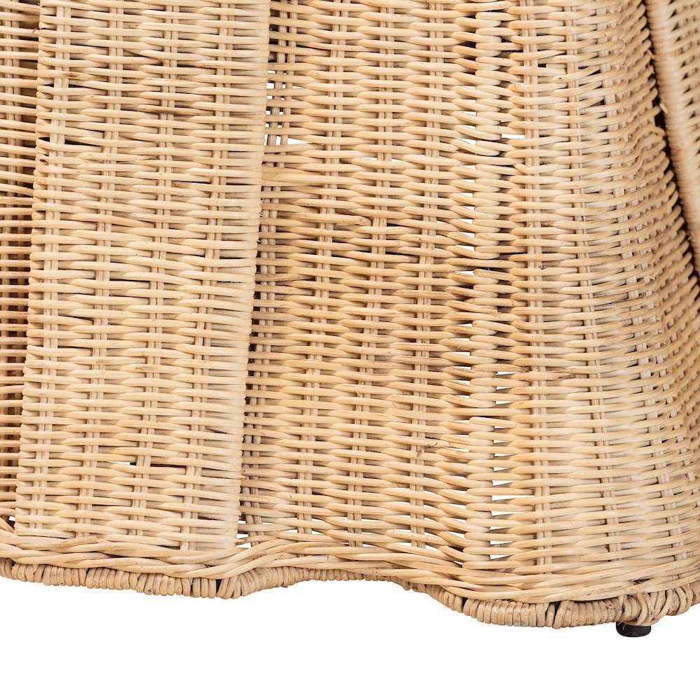 Natural Rattan Ottoman with Cushion - Handwoven Wicker Pleated Skirt. Picture 4