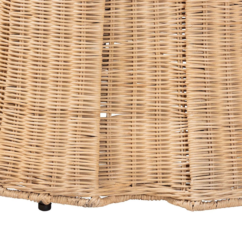 Round Natural Rattan Ottoman with Cushion - Handwoven Wicker Pleated Skirt. Picture 3