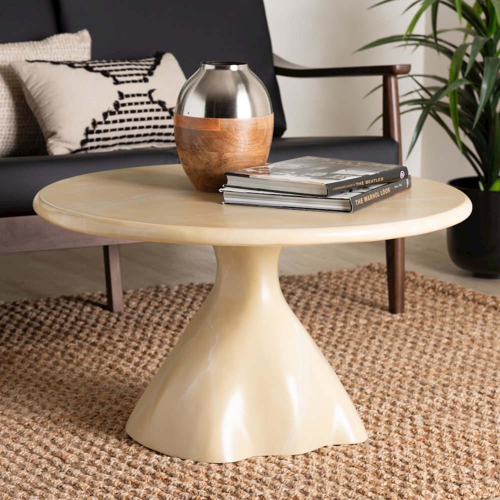 Marbled Resin Coffee Table - Sculptural Center Table, Cream. Picture 7