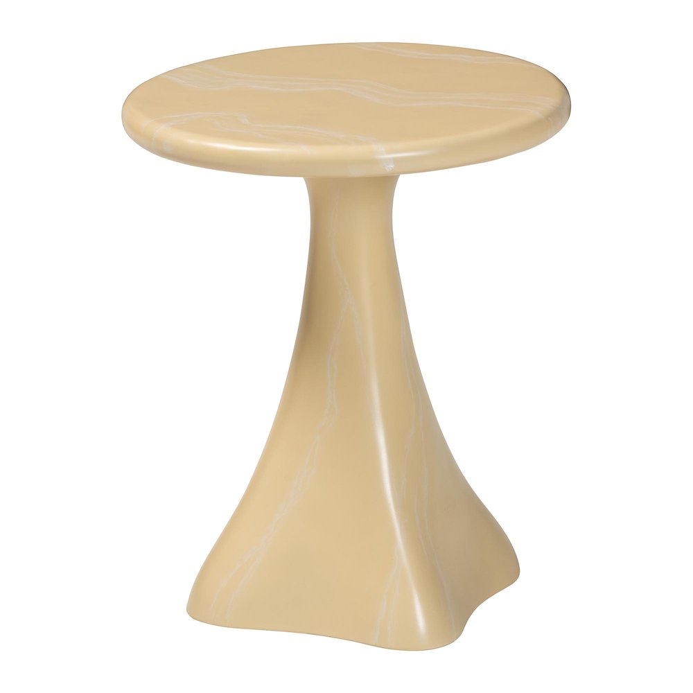 Marbled Resin End Table - Sculptural Side Table, Cream. Picture 1