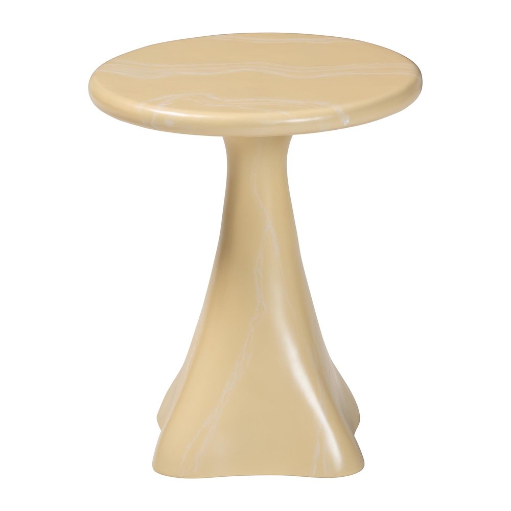 Marbled Resin End Table - Sculptural Side Table, Cream. Picture 2
