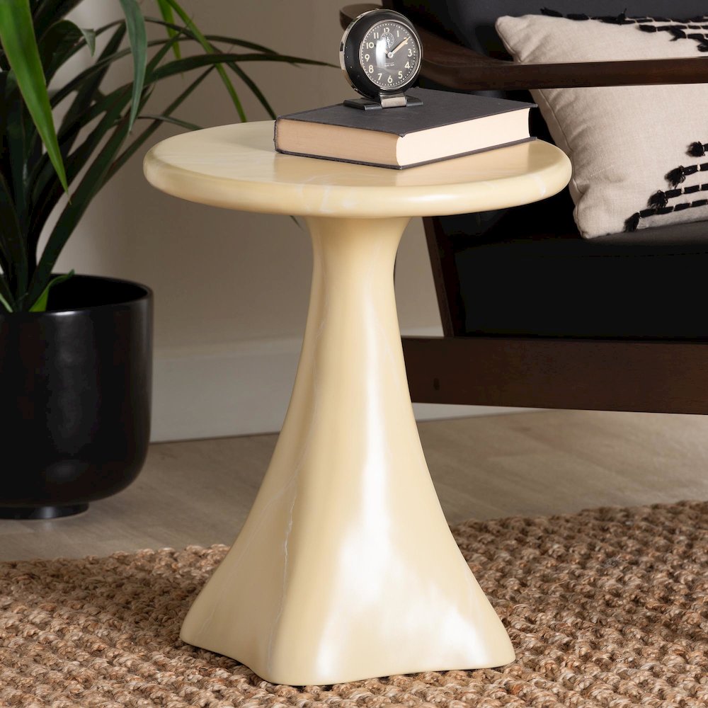 Marbled Resin End Table - Sculptural Side Table, Cream. Picture 7
