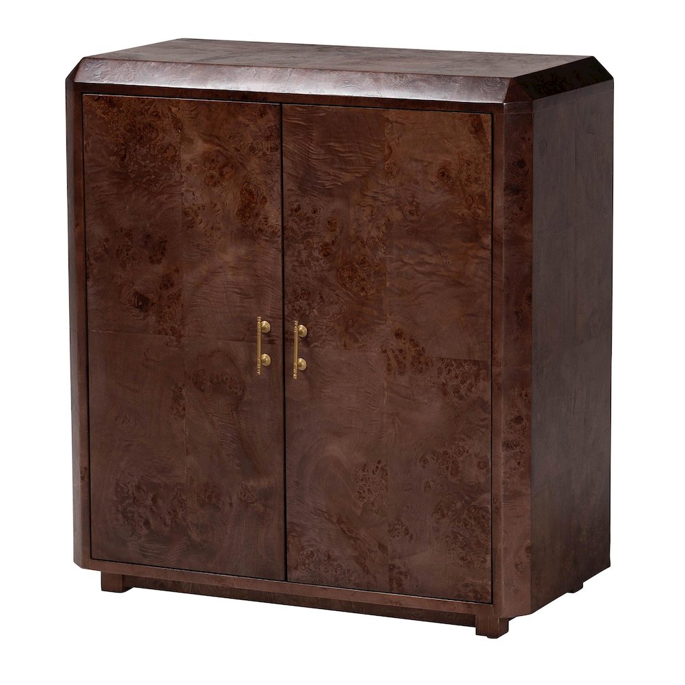 Valora Real Burl Wood Storage Cabinet in Dark Walnut Brown. Picture 2